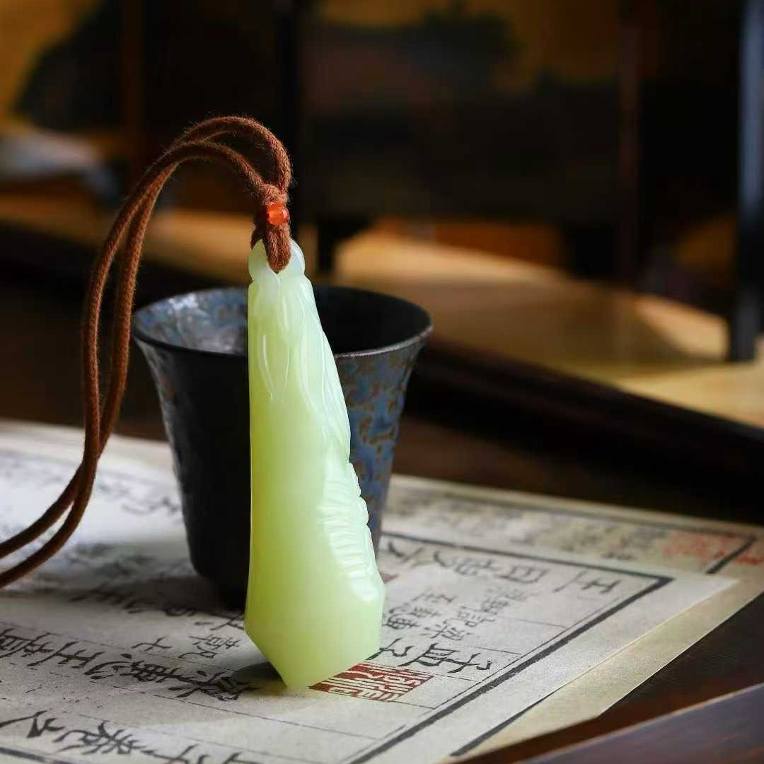 玉器工艺品天然新疆和田玉若羌黄口料老料竹节吊坠男女挂坠送证书