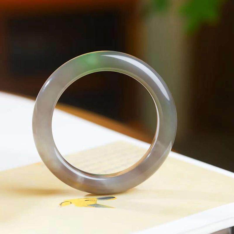 玉器工艺品天然新疆和田玉青海料老料烟紫俏翠色素面玉镯女款手镯