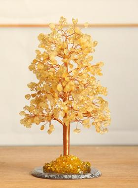 天然水晶招财树发财树玛瑙片底摇钱树手工制作工艺礼品圣诞树摆件