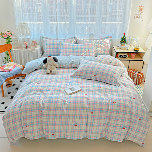 100%纯棉斜纹裸睡全棉单双人床上用品单件被套学生宿舍被罩三件套