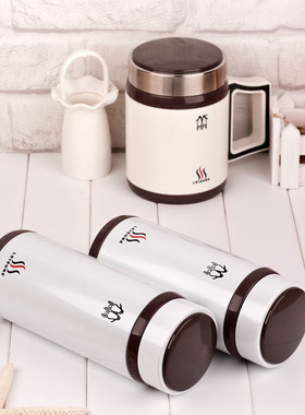 正品顺发400ml清逸时尚男女士办公杯304不锈钢双层真空杯带送礼