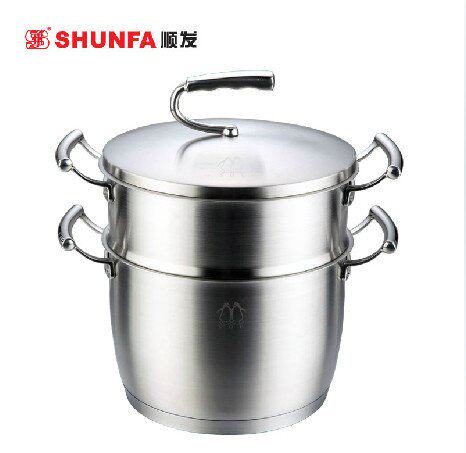 顺发20名门双柄304蒸汤锅无涂层食品级不锈钢双层蒸锅电磁炉燃气 - 封面