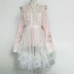 lolita单罩裙汉服罩裙汉洋折衷日常改良汉元素过膝连衣裙小众叠穿
