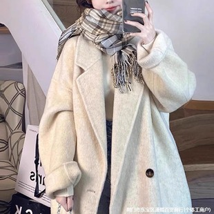 燕麦色大衣中长款赫本风呢外套女小个子英伦风双面呢版