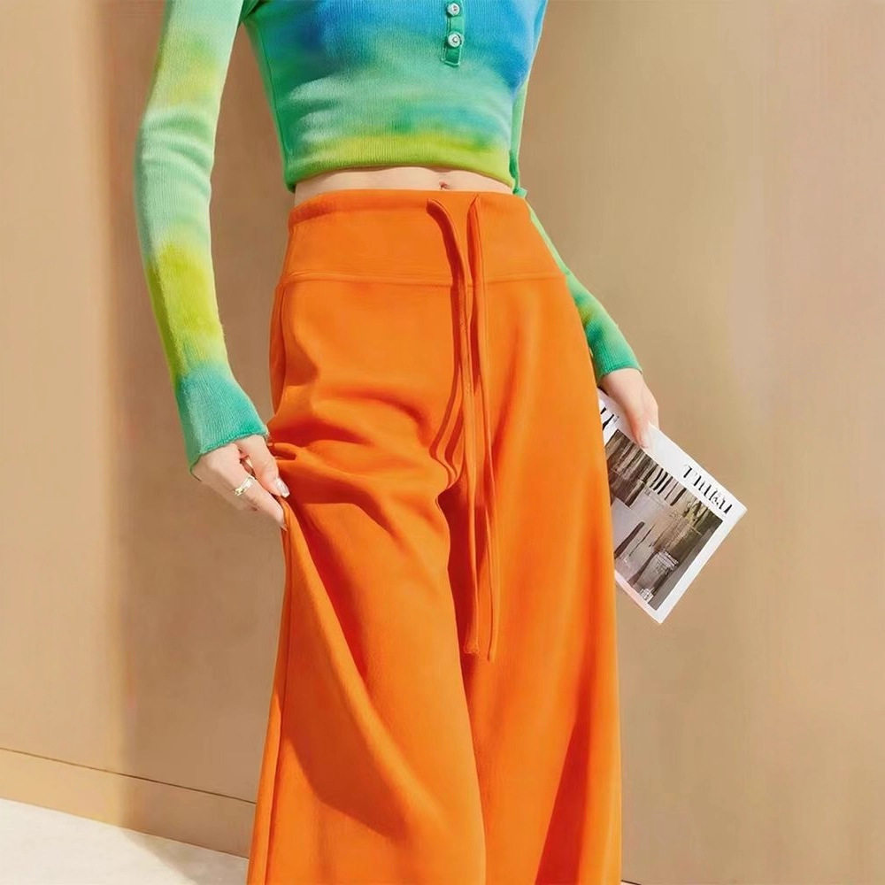 2026新款橘色窄版直筒卫裤女小个子超好看高腰裤子休闲运动阔腿美