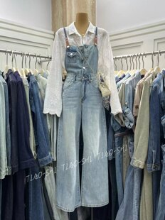 女装 欧洲站2026早春新款 女宽松显瘦阔腿裤 百搭牛仔背带裤 欧货时尚