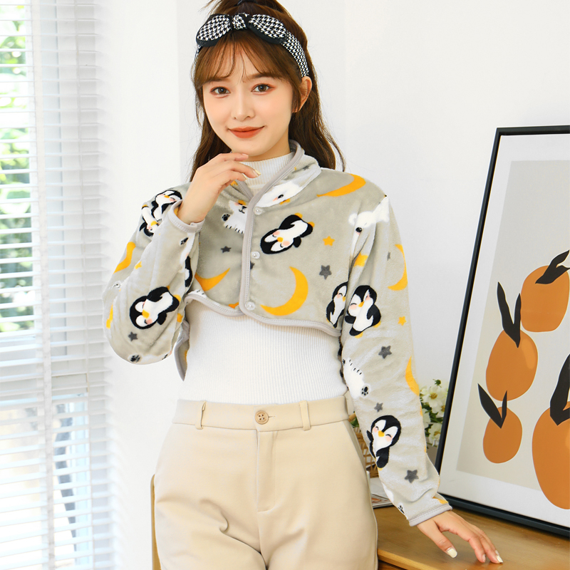 法兰绒加厚保暖睡觉月子哺乳护肩