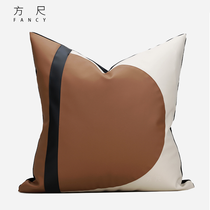 简约新中式样板房间沙发靠枕弧形几何设计感靠包软装棕色高级抱枕