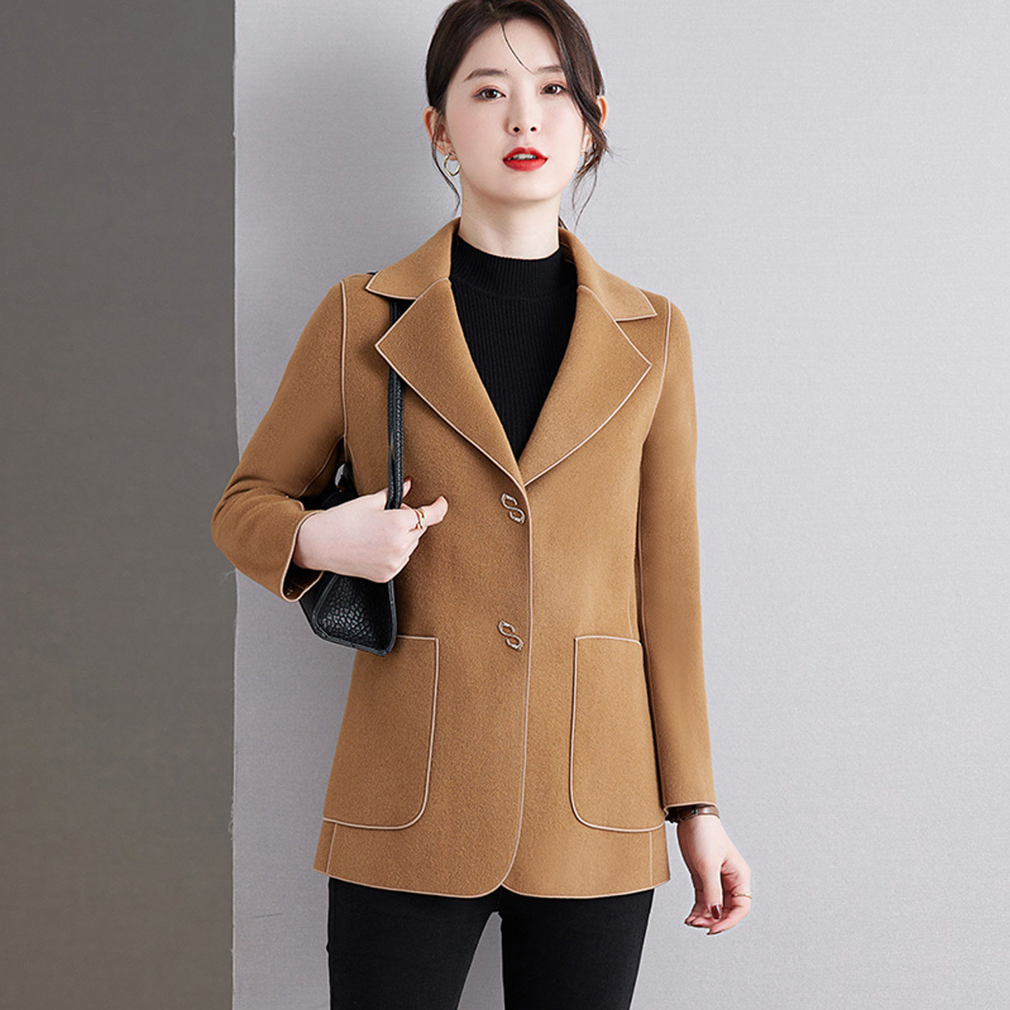 双面毛呢外套女秋冬新款2026短款中年妈妈高端羊毛呢西装呢子大衣