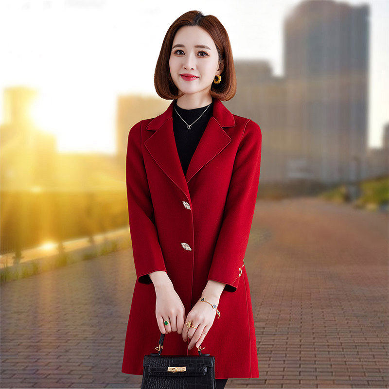 双面毛呢大衣女中长款2025秋冬新款中年妈妈高级感羊毛呢西装外套