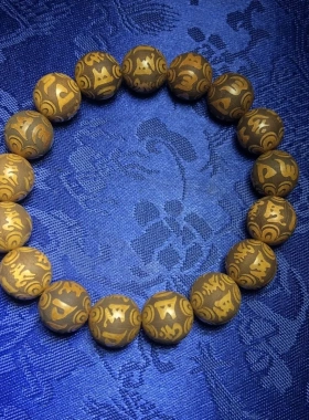 精品桃木木作精雕刻六字真言木雕12mm单圈手链手串佛珠文玩礼品