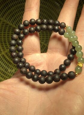 精品小叶降真香木作6mm素圈双圈女士款手串手链佛珠搭配玉石文玩
