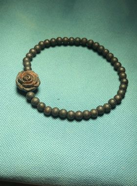 精品降真香木作精雕刻玫瑰小花朵单圈女士款4mm小手串手链文玩礼