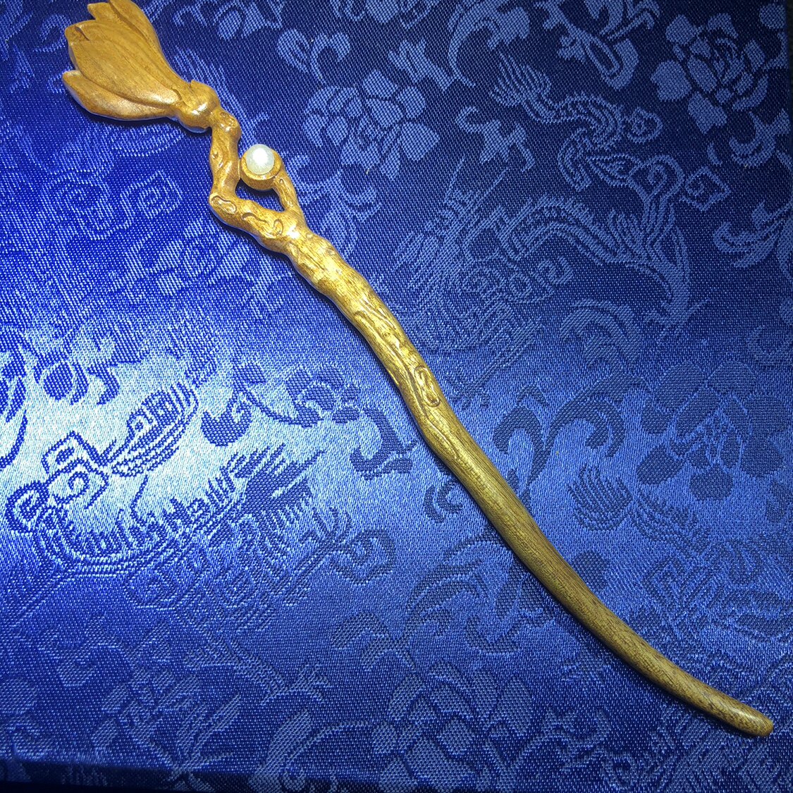 金丝楠木作精雕刻玉兰花木雕发簪簪子文玩木工艺女士小礼品