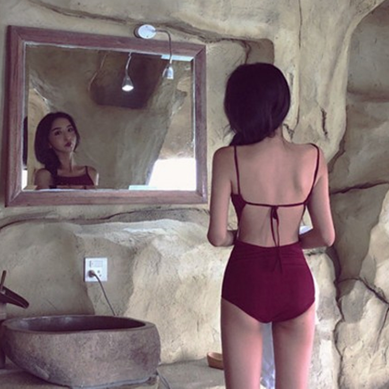 温泉夏季露背绑带遮肚显瘦泳衣