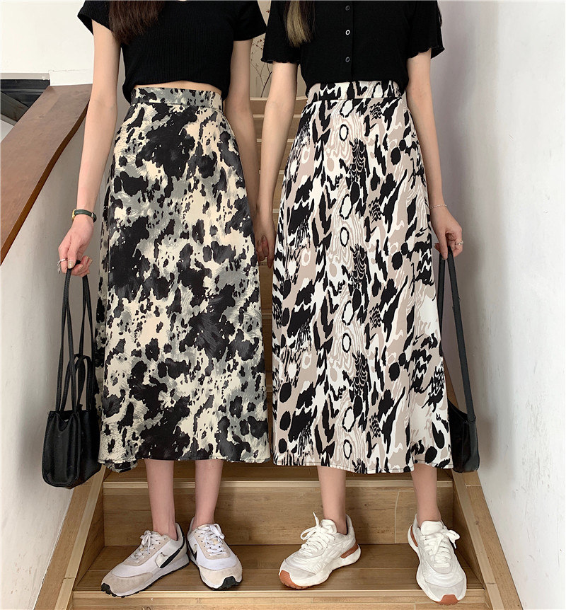 Real price spring and summer Korean high waist thin Leopard Print Chiffon A-line skirt women's medium length umbrella skirt