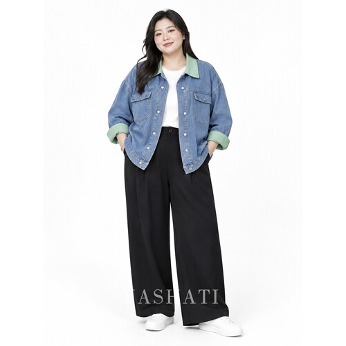 娅莎媞大码女装200斤胖mm秋季宽松翻领撞色拼接牛仔外套夹克 女
