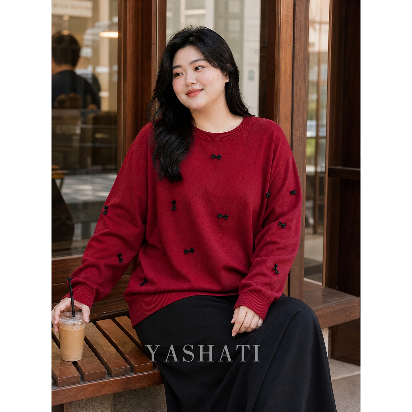 娅莎媞大码女装 200斤胖mm高级感显瘦减龄慵懒风蝴蝶结针织衫 女