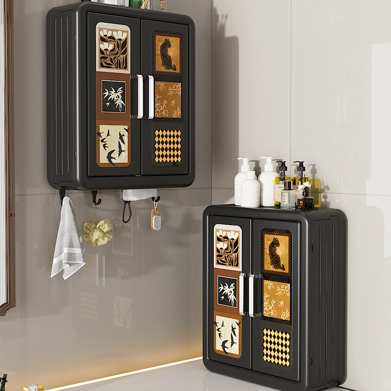 中古风大容量化妆品收纳盒壁挂式护肤品置物架免打孔防尘置物架子