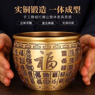 饰工艺品 纯黄铜米缸百福缸摆件百富招财聚财存钱罐家居客厅创意装