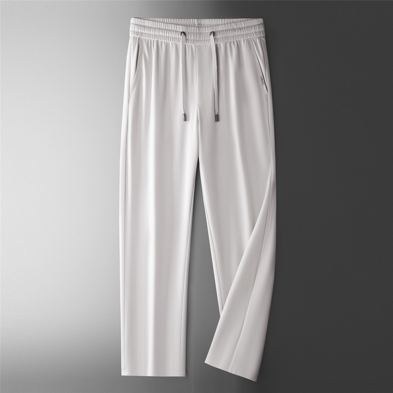 夏季男士抽绳松紧腰休闲裤宽松直筒运动裤中老年男裤长裤白色米灰