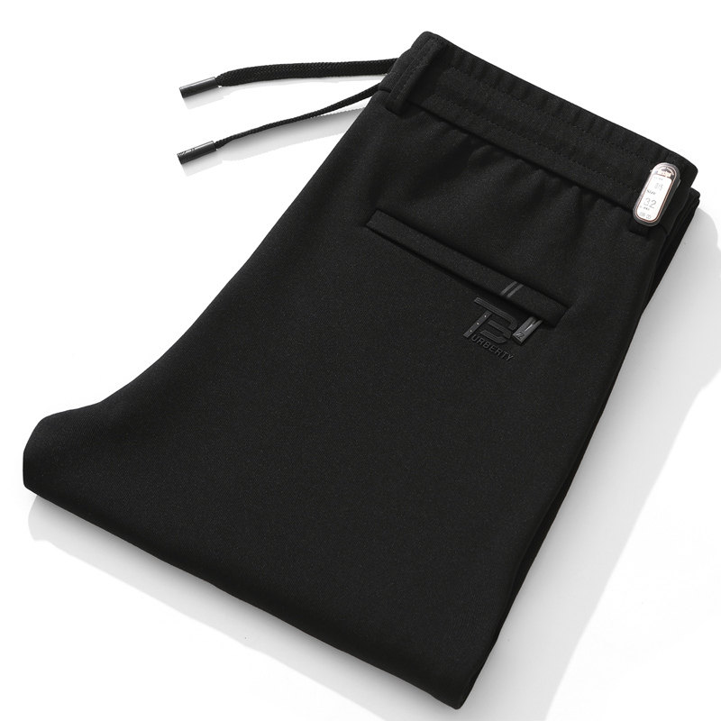 秋冬加绒系带直筒运动裤男士宽松裤子弹力松紧腰休闲裤中老年男裤