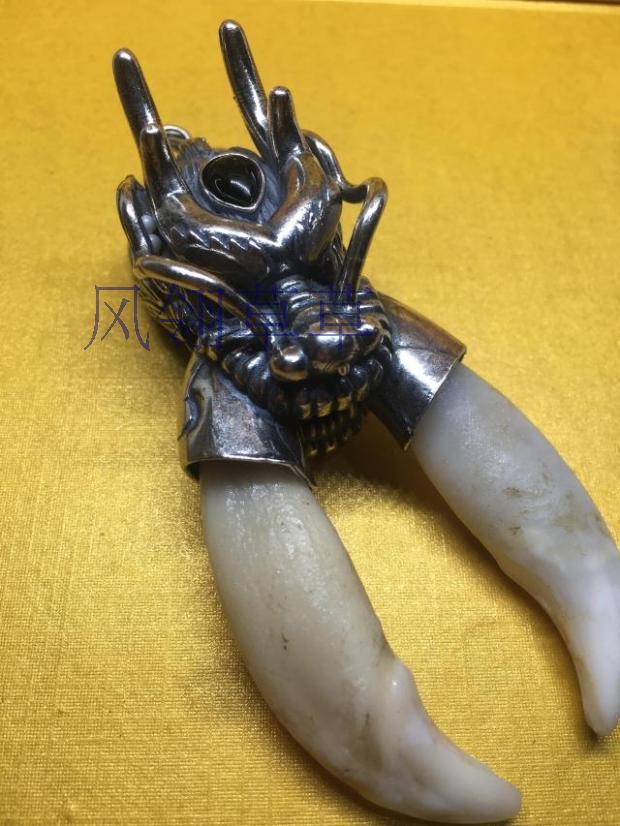 新品特价纯银大号龙头霸气双牙套狗牙套包银吊坠送情侣银饰正品