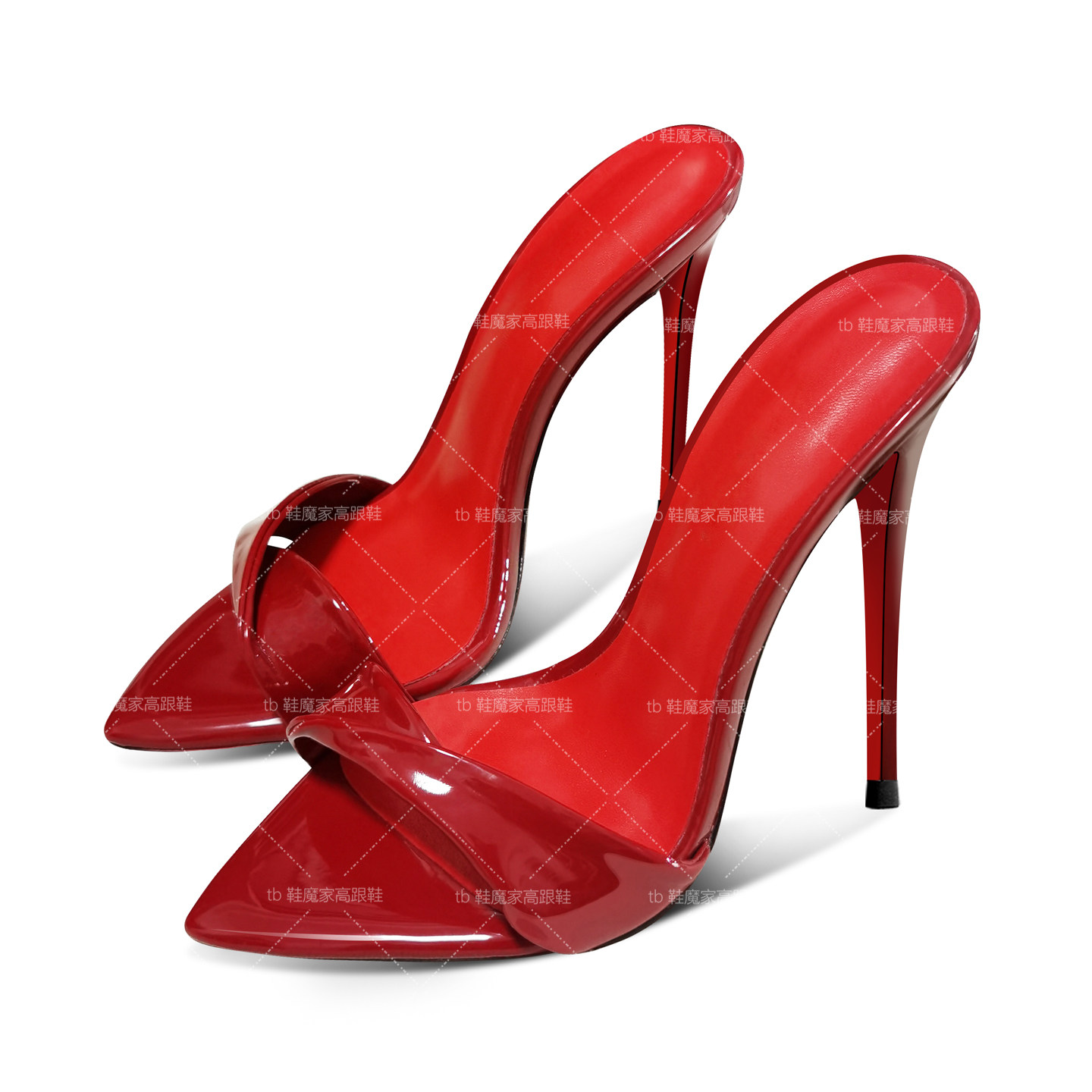 2026新款尖头黑色红底高跟鞋女超高跟露趾凉鞋细跟性感外穿半拖鞋