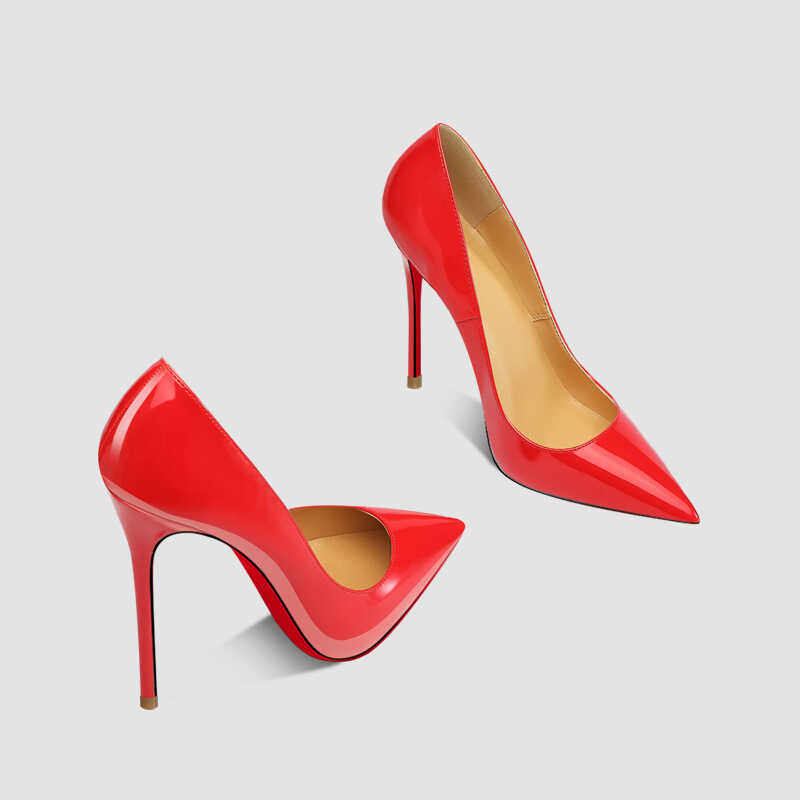 红色尖头红底高跟鞋女2026新款细跟漆皮法式性感大码黑色职业单鞋