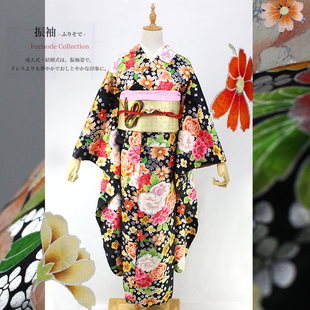 【回馈款】樱工房和服专卖 日本和服振袖黑色传统礼和服