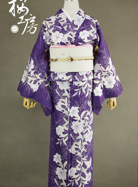 樱工房和服专卖 新款女士小纹套件紫色百合小紋ポリエステル