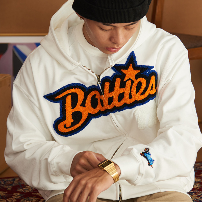 battles嘻哈潮牌男女宽松百搭刺绣拉链连帽卫衣情侣休闲外套帽衫