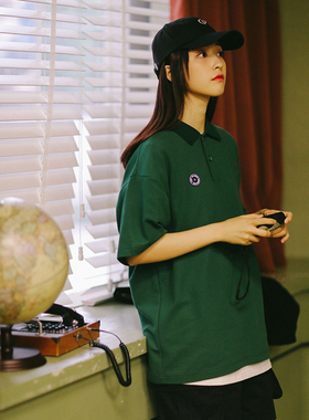 PSO Brand 男女休闲简约百搭纯色POLO衫情侣夏季复古潮牌宽松短袖