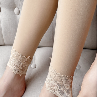 女童肉色九分裤加绒加厚儿童肤色打底裤蕾丝边光腿神器大童舞蹈裤