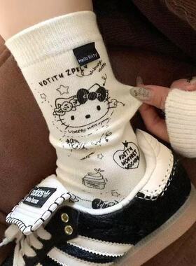 中筒袜hellokitty可爱灰色女生长袜子秋冬春秋ins潮日系配德训鞋