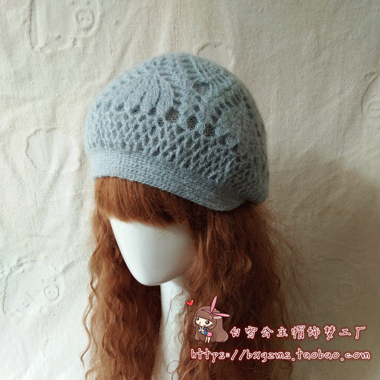 秋冬新款手工钩花马海毛复古文艺双层保暖小众针织民族风贝雷帽子