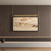 宅寂风极简玄关墙面壁挂金属吊杆挂饰茶室艺术装 置画 饰酒店铁艺装