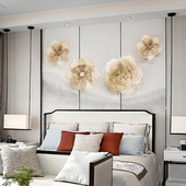 轻奢后现代欧式 铁艺挂件墙面客厅背景墙玄关金属壁饰金色花朵壁挂