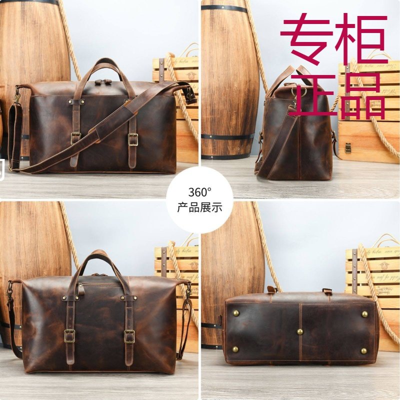 玛轮特疯马皮男士旅行包高级感真皮手提行李包欧美复古户外旅行袋,箱包皮具/热销女包/男包,旅行袋,淘宝优惠券,粉丝福利购,淘宝优惠卷
