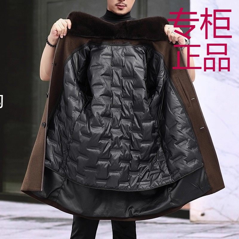 新款冬季羊毛呢大衣男士中长款双面羊绒水貂毛翻领可脱卸内胆外套,男装,毛呢大衣,淘宝优惠券,粉丝福利购,淘宝优惠卷