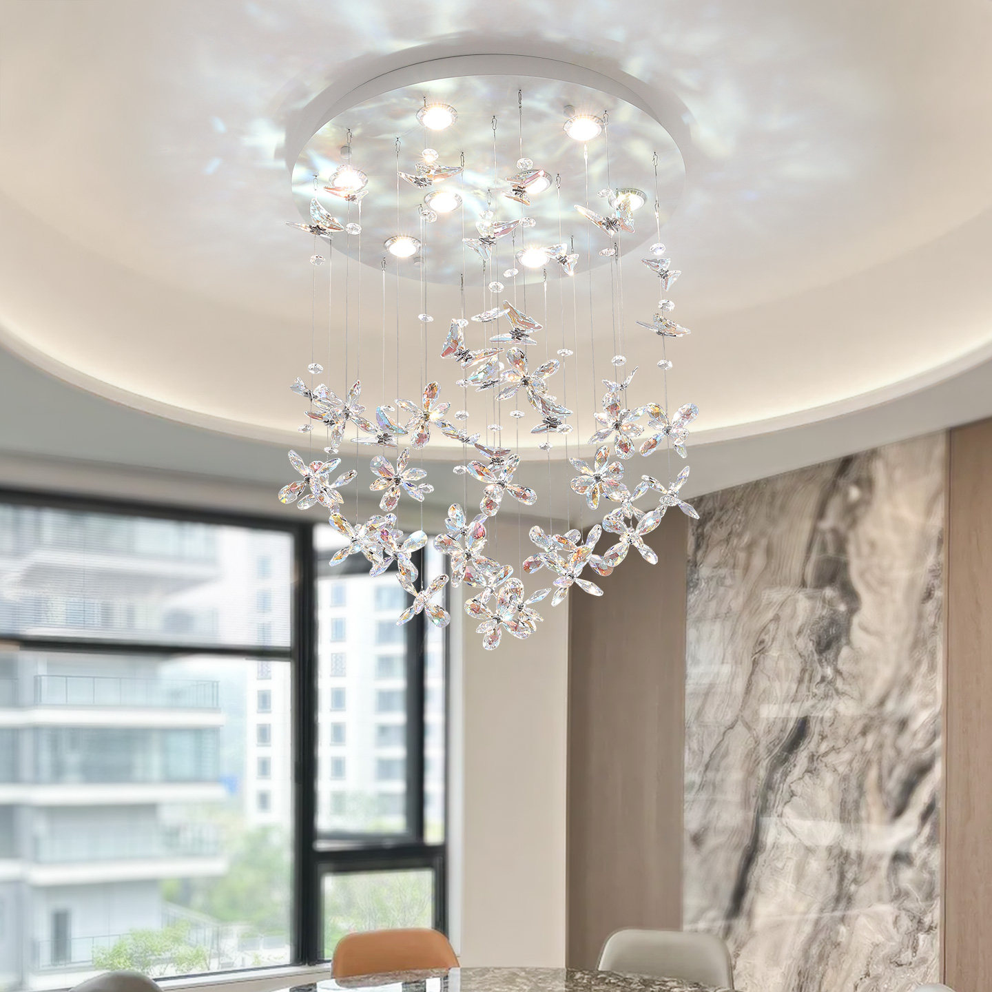 法式轻奢水晶吸顶灯客厅灯简约大气别墅卧室灯创意蝶恋花可定制灯
