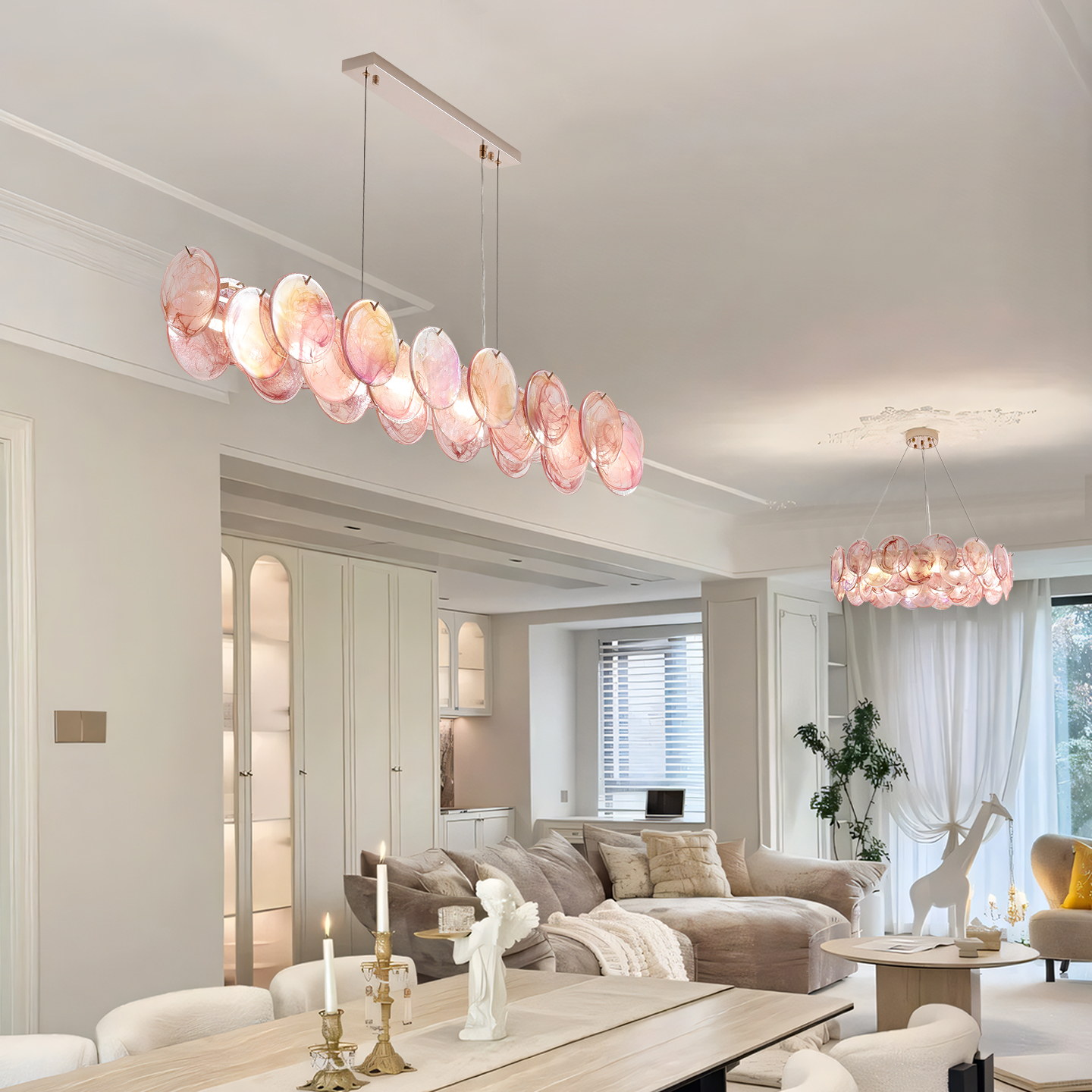 法式中古风客厅吊灯轻奢高级感设计师款创意七彩玻璃餐厅卧室主灯