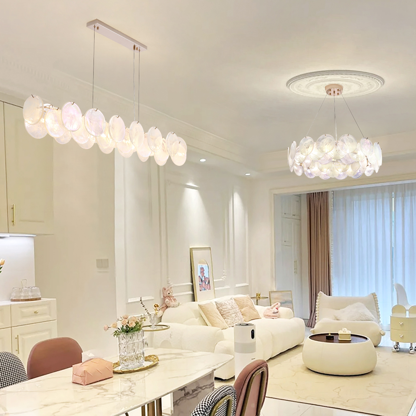 法式中古风客厅吊灯轻奢高级感设计师款创意七彩玻璃餐厅卧室主灯