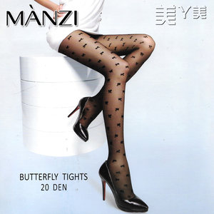 曼姿提花连裤袜蝴蝶结黑丝袜春夏薄款