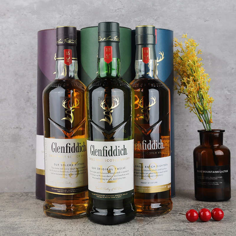 格兰菲迪12年15年18年单一麦芽苏格兰威士忌洋酒进口带盒正品洋酒