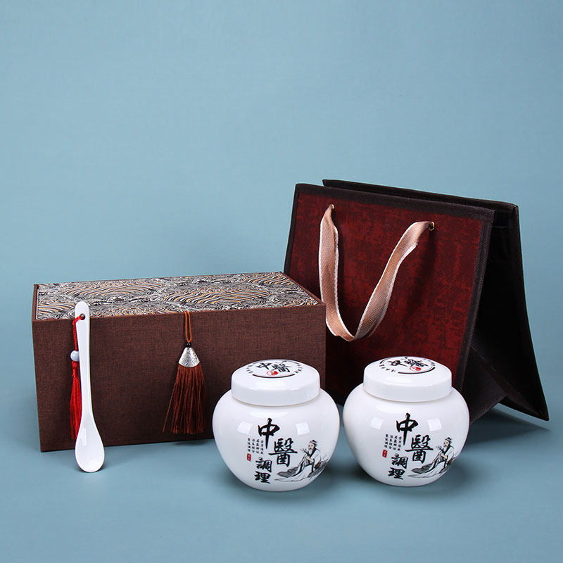 双罐礼盒中医调理罐子复古膏方罐陶瓷拧盖空瓶密封储物药粉可定制,厨房/烹饪用具,密封罐,淘宝优惠券,粉丝福利购,淘宝优惠卷