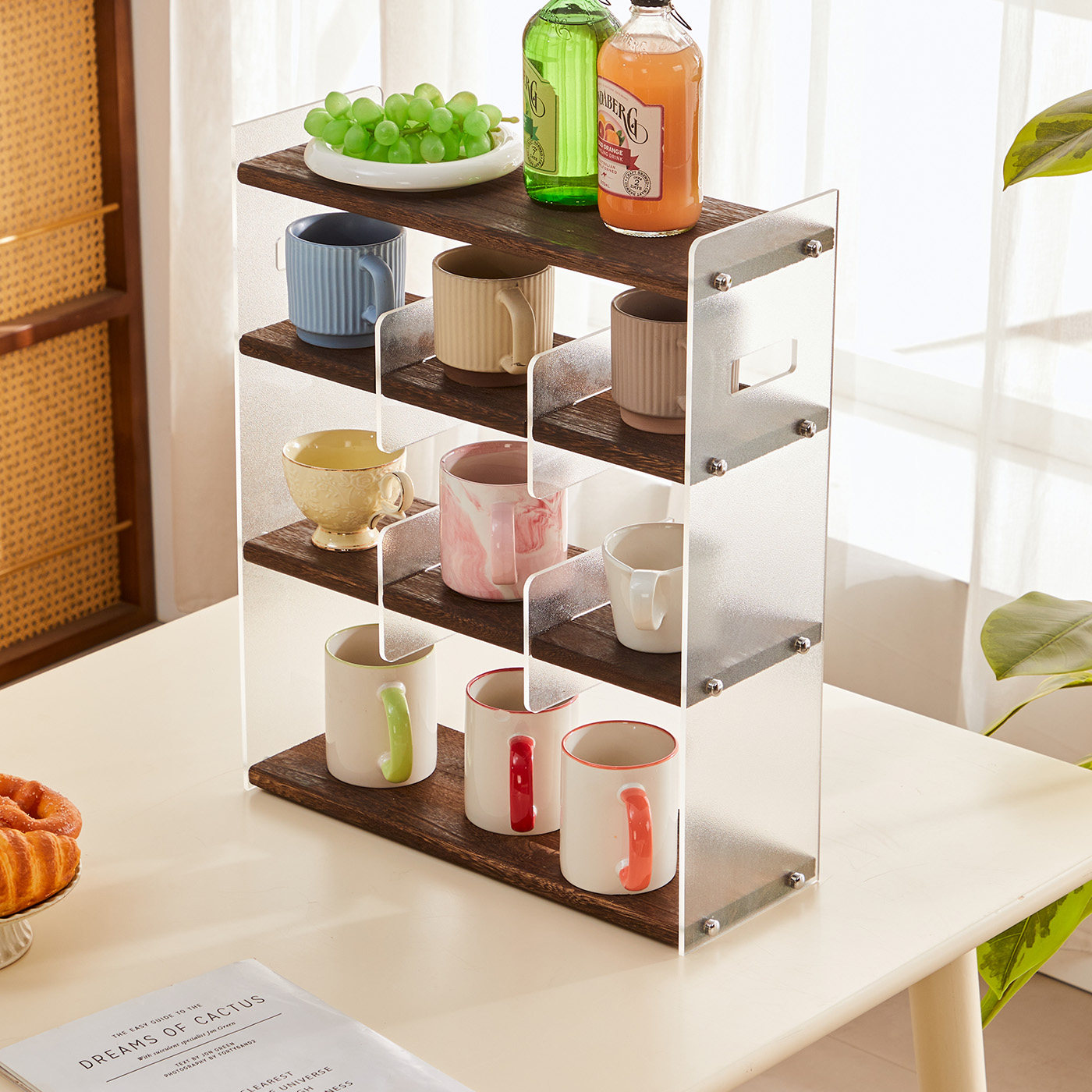桌上收纳架实木亚克力杯架