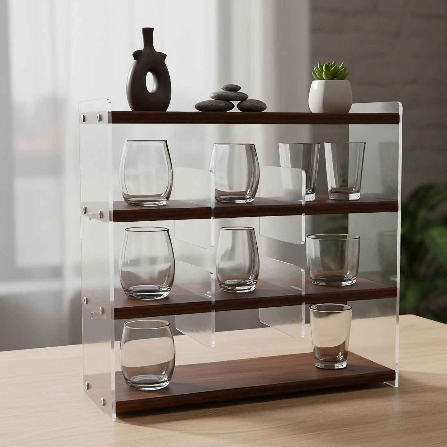 桌上收纳架实木亚克力杯架整理架