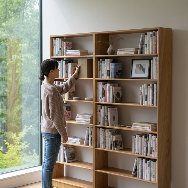 实木书架书柜橡木置物架原木落地无背板组合北欧开放格展示架定制