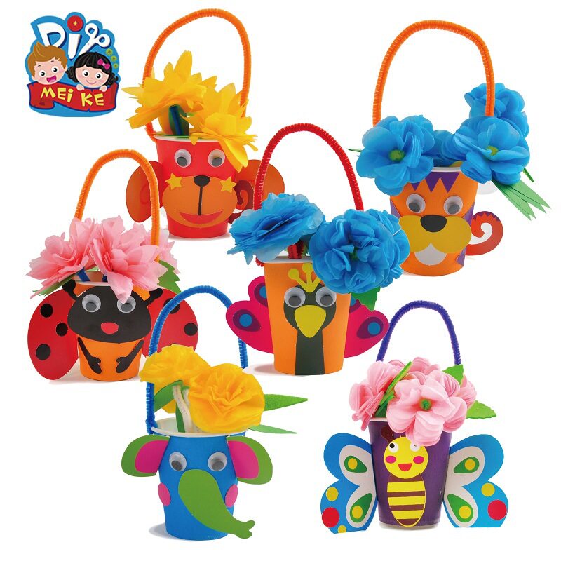 母亲节礼物美可手工diy小动物纸杯花蓝幼儿园制作材料包感恩送礼
